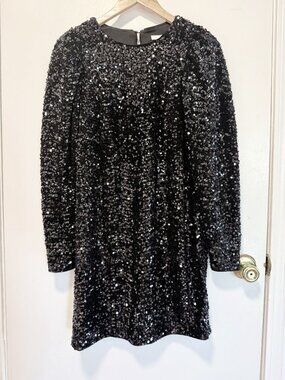 Black Sequin 1920's Great Gatsby Long Sleeve Party Dress